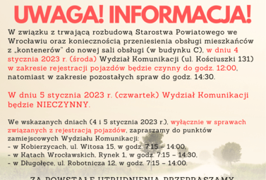 Zdjęcie do Informacja dla mieszkańc&oacute;w - dotyczy pracy Wydziału Komunikacji