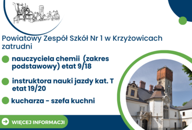Zdjęcie do Poszukujemy pracownik&oacute;w do ZSP nr 1 w Krzyżowicach!