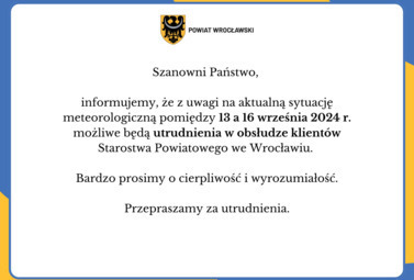 Zdjęcie do Utrudnienia w pracy urzędu w dn. 13&ndash;16.09