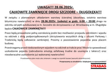 Zdjęcie do CAŁKOWITE ZAMKNIĘCIE DROGI SZCZODRE&ndash;DŁUGOŁĘKA