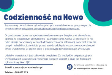 Zdjęcie do Bezpłatne warsztaty i grupa wsparcia dla mieszkańc&oacute;w Powiatu...