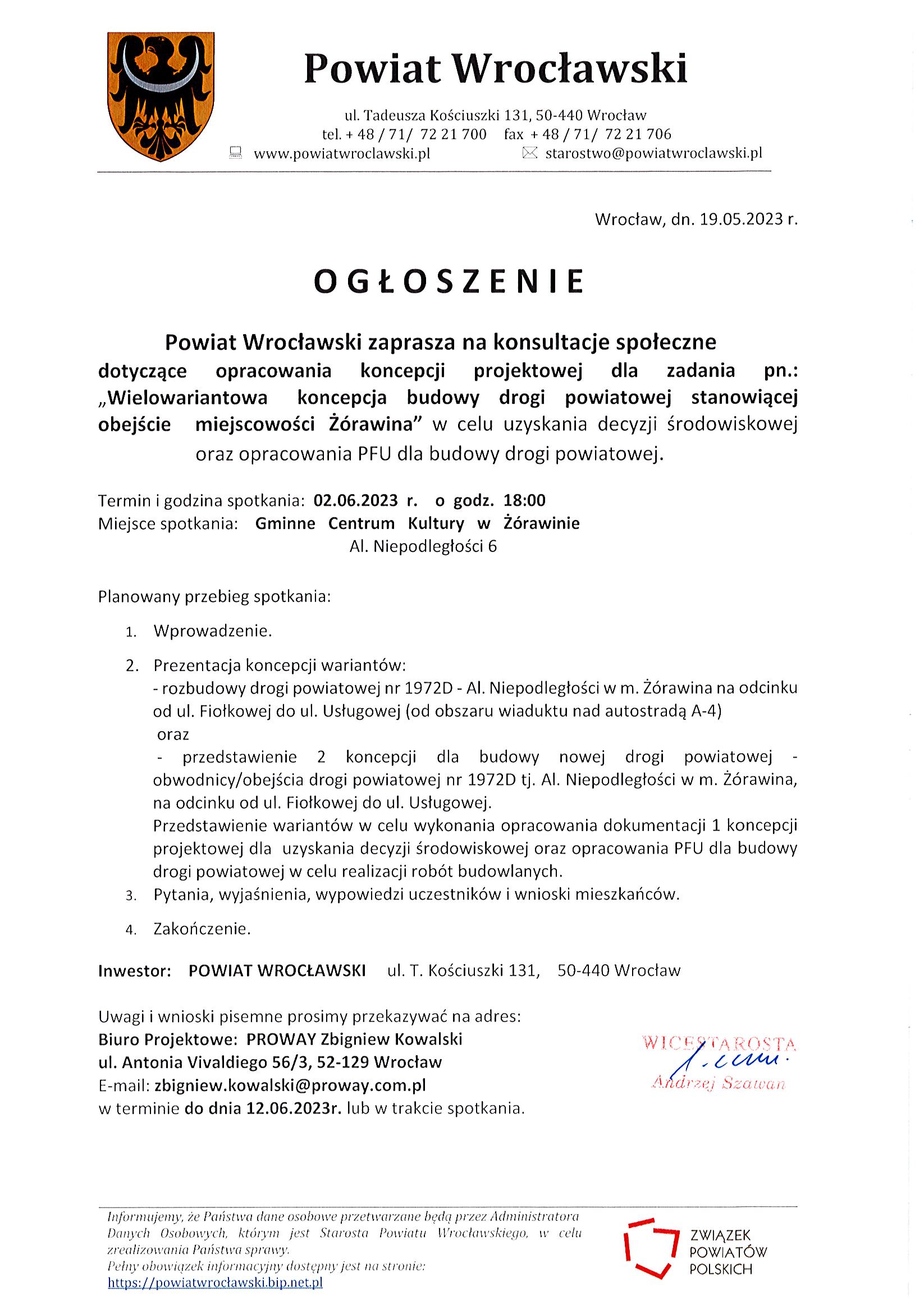 Ogłoszenie o konsultacjach społecznych w Żórawinie