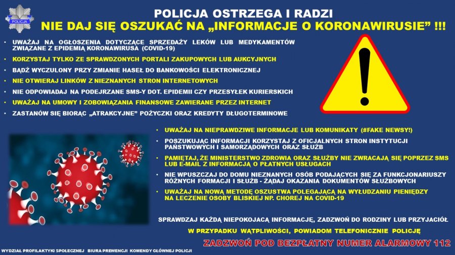 informacja o oszustwach na informacje o koronawirusie zgodnie z zawartością artykułu