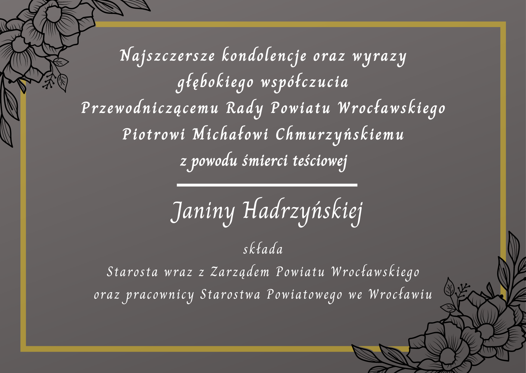 Kondolencje - Janina Hadrzyńska