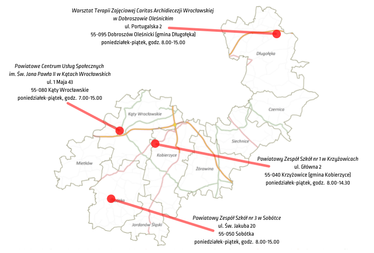 Mapa z punktami zbiorczymi